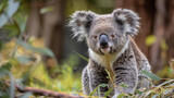Fototapeta Tęcza - A relaxed koala sitting amongst eucalyptus leaves.