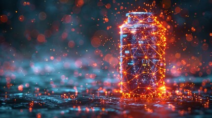 Leinwandbilder - Low poly battery icon. Abstract geometric background. Wireframe light connection. Modern 3D graphic concept. Isolated  illustration.