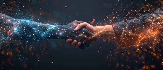 Aufkleber - Handshake origami with line and point on white background in cooperation with stars. The universe and stars.  business illustration.