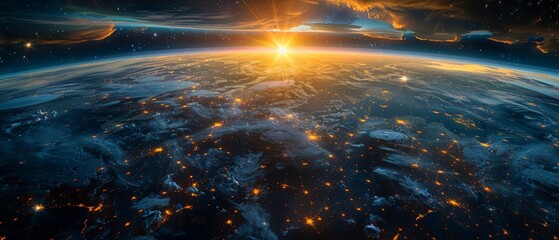 Poster - Earth from space, blue sunrise