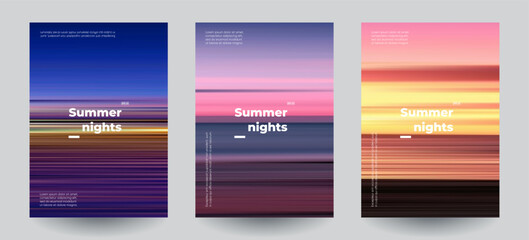 Poster - summer beach night backgrounds set. creative gradients in summer colors. ocean horizon, beach and su