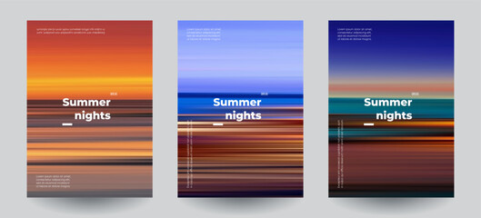 Poster - summer beach night backgrounds set. creative gradients in summer colors. ocean horizon, beach and su