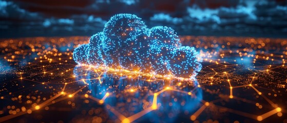Aufkleber - In this image, an image of a cloud computing technology is seen hovering over a map of the world, cloud storage is being used in data centers, servers on the world's internet are dealing with big