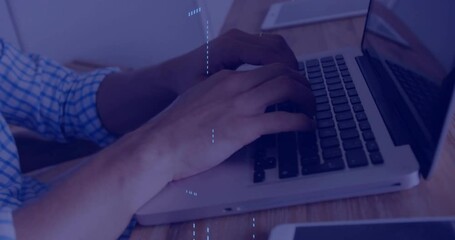 Poster - Animation of circuit board with data processing over caucasian man using laptop