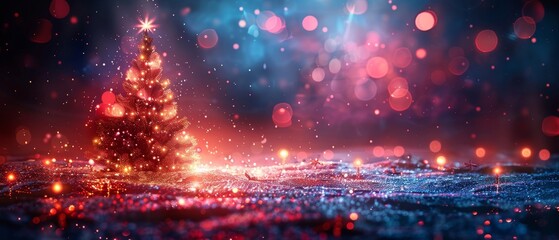 Poster - In this design, the Christmas tree is depicted on a poster in the style of digital technology. Congratulations on a successful new year and a merry Christmas cards in the style of digital technology.