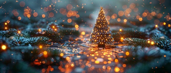 Fototapete - New year, Merry Christmas greetings card in computer technology style. Template Christmas cards in electronic technology style.