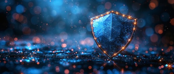 Poster - Protect and Security of Safe concept, abstract wireframe  illustration on dark blue. Low poly starry sky digital 3D modern background or image.