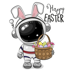 Wall Mural - easter greeting card with cartoon astronaut