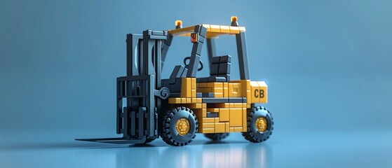 Poster - In this illustration on blue, you can see forklift, automated logistics service, digital warehouse, forklift technology, electric cargo machine, package delivery, AAAI industry equipment, factory