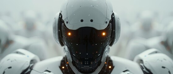 Poster - The Artificial Intelligence Revolution is in full swing. AI has been programmed in robots or cyborgs. Machines are looking at screens and learning. Deep Machine Learning. Back view. Neural network,
