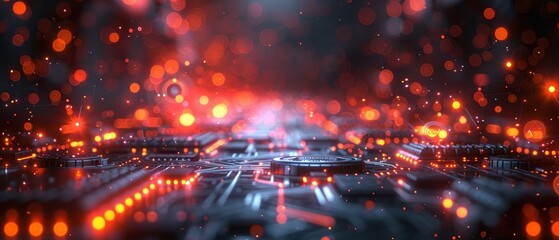 Poster - CAD system with abstract background. 3D virtual reality interface with electronic hardware technological illustrations. Quantum computing processors. Future computer technology.
