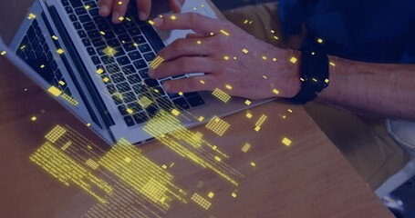 Poster - Animation of circuit board with data processing over caucasian man using laptop