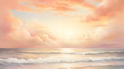 Wall Mural - Warm hues illuminate this peaceful digital painting of the ocean at sunrise