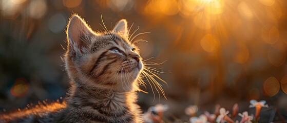 Wall Mural - on a beautifully floral backdrop, a cute kitten rests in a styloid phlox in the garden.