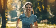 Girls Morning Jogging With Headphones Generative AI