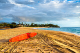 Fototapeta Londyn - Rescue surf board on Makaha Beach in West Oahu Island - Hawaii, United States