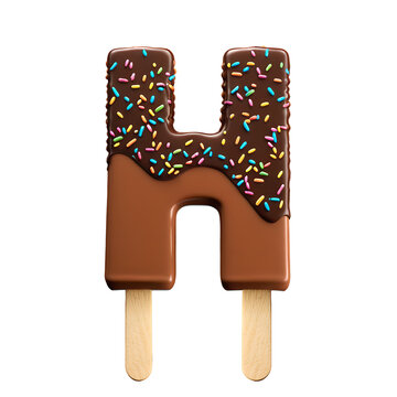 Alphabet H made from chocolate ice cream on transparent background, PNG file. Generative AI