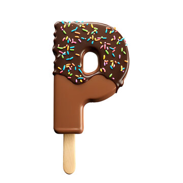 Alphabet P made from chocolate ice cream on transparent background, PNG file. Generative AI