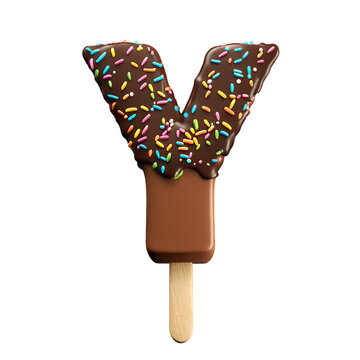 Alphabet Y made from chocolate ice cream on transparent background, PNG file. Generative AI