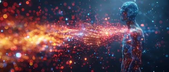 Fototapete - An isolated low polygonal image of a human body in the form of a starry sky or space. The image consists of points, lines, and shapes that look like stars.
