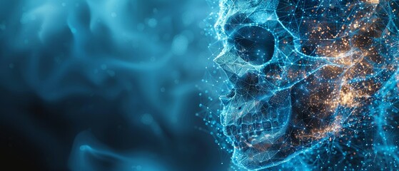 Aufkleber - Abstract blue scull with 2024 New Year's greetings. Low poly style design. Abstract geometric background. Wireframe light structure. Modern 3D graphic concept.  illustration.