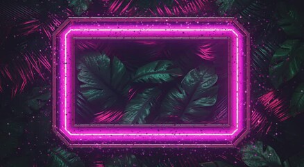 Wall Mural - A neon green frame with a black background