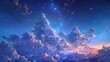 Majestic celestial cloudscape at dusk - A spellbinding cloudscape that merges the beauty of sunset with the mystery of an approaching night sky