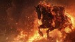 A demonic steed galloping through flames, its hooves sparking fires with every step horse fire