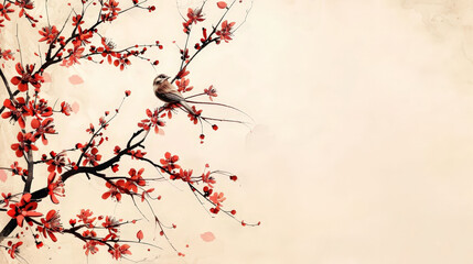  A bird is perched on a branch of a cherry tree