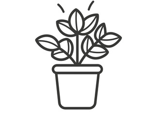 Outline icon of plant in the planterbox. Black line and in minimal style. 
