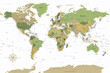 World Map - Highly Detailed Vector Map of the World. Ideally for the Print Posters. Green Yellow Golden Colors