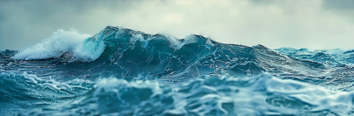 Canvas Print - The ocean is rough and choppy, with waves crashing against the shore