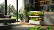 Modern indoor hydroponic garden in urban apartment shines as an oasis of sustainable living