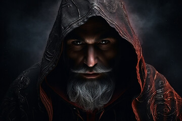 Wall Mural - digital generative ai collage image of wise wizard doing ritual spell