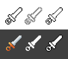 Poster - Pixel art outline thin editable icon sets collection of sword fight knight,8-bits perfect for game asset,design asset element,app,website, Vector illustration.