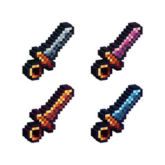 Fototapete - isometric pixel art icon sets collection of 3d extrude sword fight knight,8-bits perfect for game as
