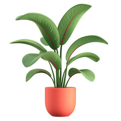 Green plant in red pot for home and office decoration, houseplant in cartoon style