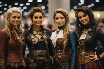 diverse steampunk women at convention