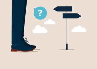 Wall Mural - businessman choosing choose between 2 direction, make decision to the left or right. flat vector ill