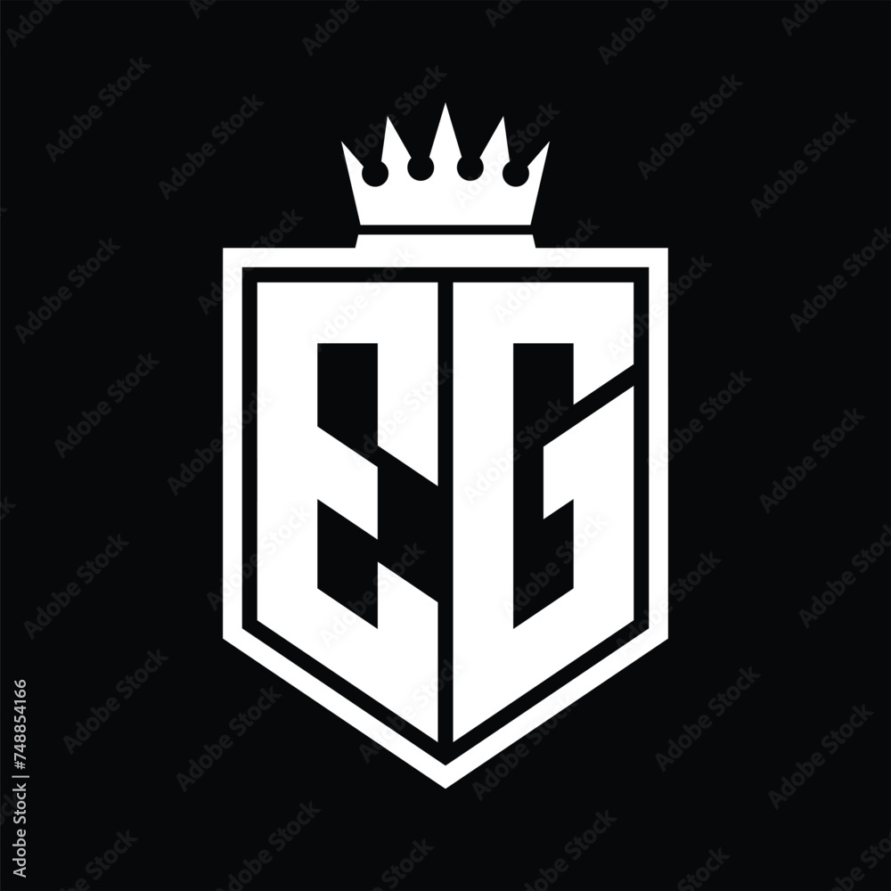 EG Logo monogram bold shield geometric shape with crown outline black ...