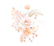Flower and dried plants vector design bouquet. Wedding watercolor flowers. White peach rose, orange poppy