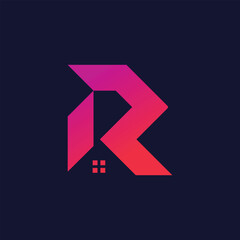 Wall Mural - Letter R design element vector icon idea with creative house concept