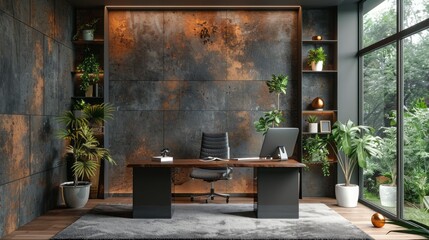 Wall Mural - Interior photo of a nice study with a dark gray wallpaper of Wilm also squirrels on the wall,