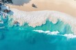 Drone capture sun kissed beach and azure sea stretching afar