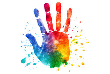 Colorful Hand Print Isolated On Transparent Background Remove Png, Clipping Path, Pen Tool