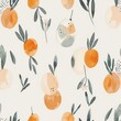 Seamless pattern of watercolor citrus fruits among olive leaves, in a dance of orangeade and radiant red.