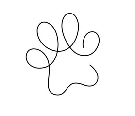 Wall Mural - Vector isolated dog or cat paw print one single contemporary line symbol colorless black and white contour line easy drawing