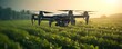 Cuttingedge drone autonomously navigating a vast agricultural field modernizing smart farming. Concept Drone Technology, Smart Agriculture, Autonomous Navigation, Modern Farming Operations