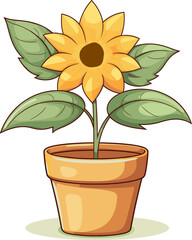  Vector cute plant in pot kawaii character white background