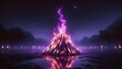 Illustration of a large bonfire at night for holika dahan in dark purple color.